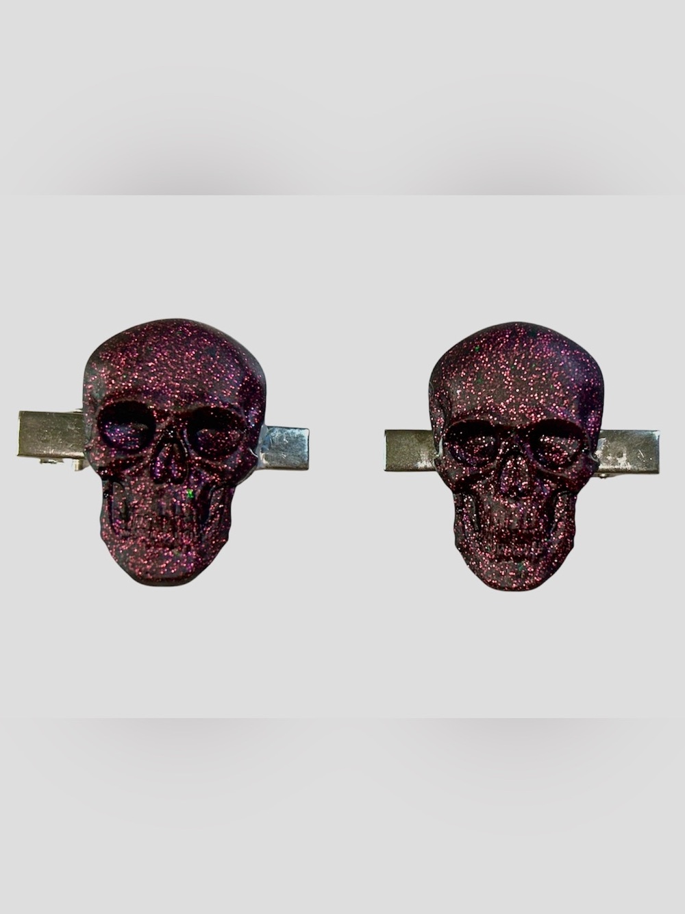 Glitter Skull Hair Clips for Kids in Purple